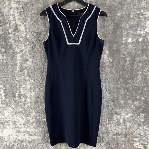 Tommy Hilfiger Size 6 Stretch V Neck Mini Sheath Dress Navy Sleeveless Zip - Picture 1 of 10